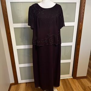Elegant Black Beaded Deep Purple MOB Women's Dress